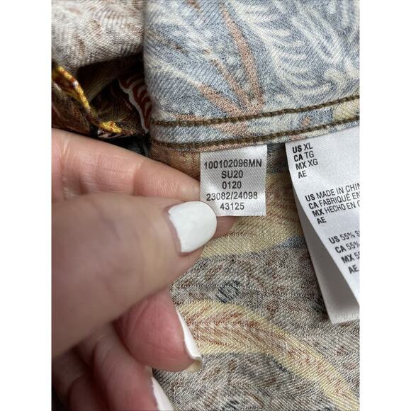 Tasso Elba Silk Blend Shirt Mens XL Brown Tropical Leaf Short Sleeve Button Up - Picture 4 of 8